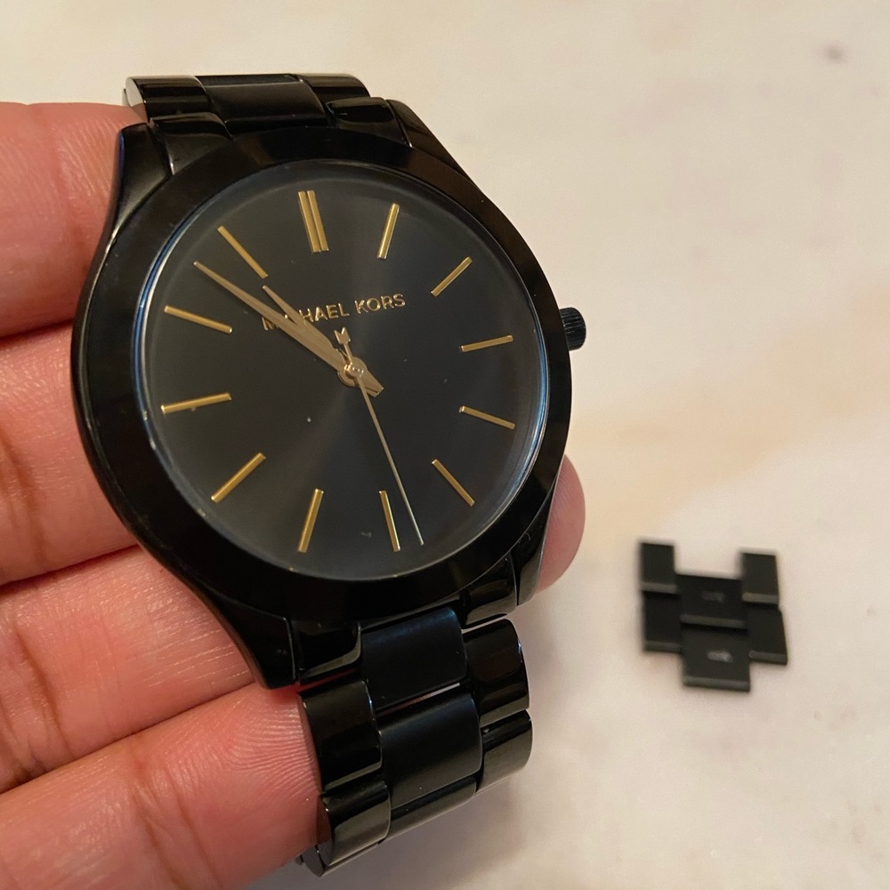 Michael Kors Slim Watch in Black with Gold Accents
